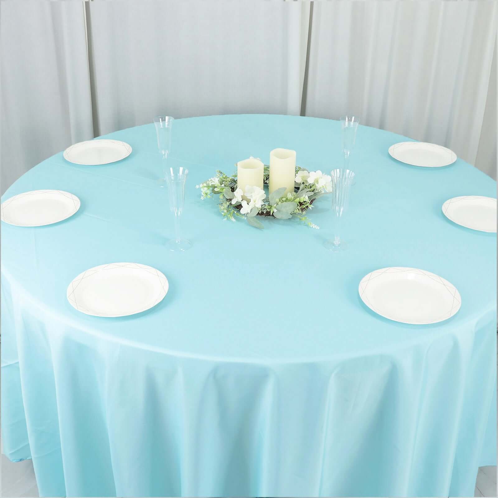 Polyester 108" Round Tablecloth Light Blue - Wrinkle-Resistant Table Cover