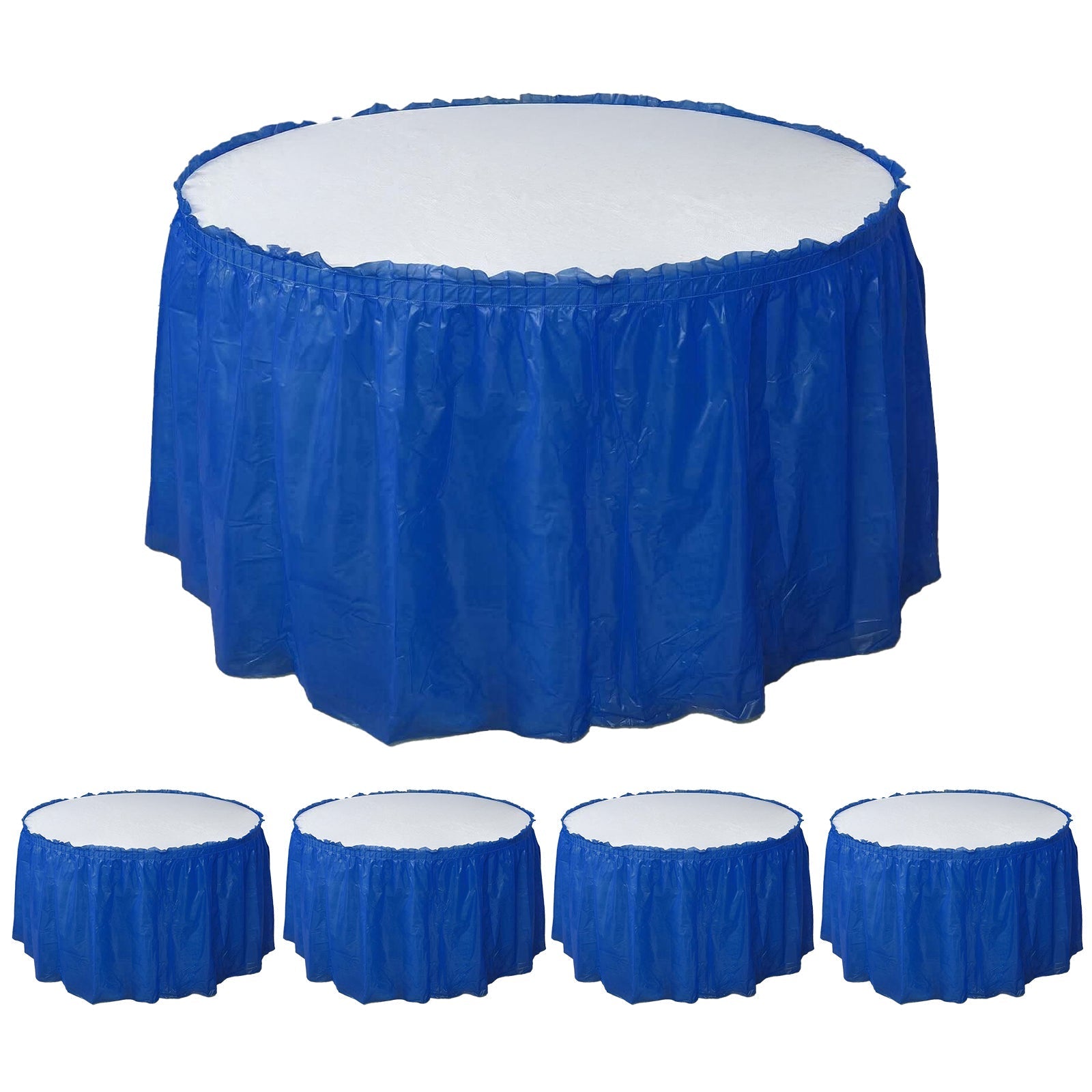 5 Pack Plastic Table Skirts Royal Blue Ruffled - Durable Disposable Skirts for Events 14ft