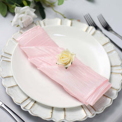 5 Pack Taffeta 20"x20" Napkins Blush - Accordion Crinkle Dinner Napkins