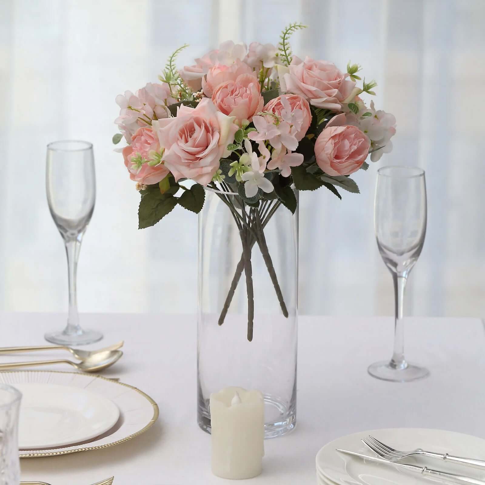 2 Pack Artificial Rose & Peony Floral Arrangements – 12" Blush Silk Bouquets for Weddings & Home Décor