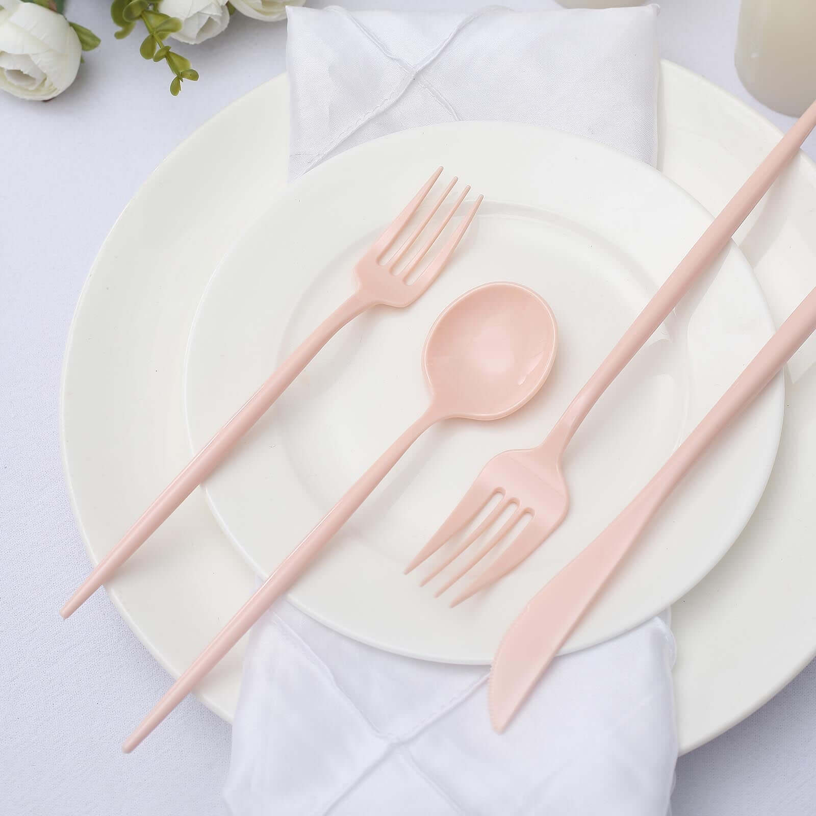 50-Pack Plastic Utensil Set Blush Pink - Premium Disposable Heavy Duty Sleek Flatware
