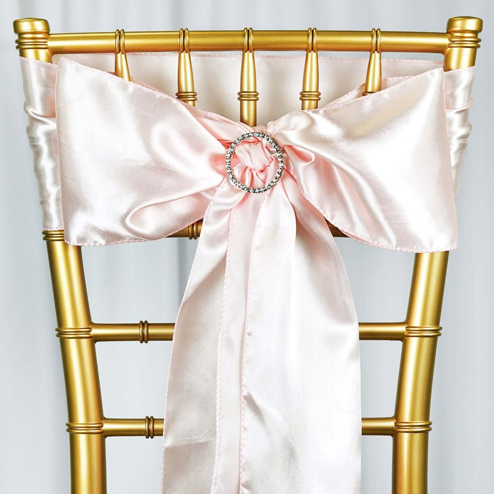5 Pack Satin Chair Sashes Blush - Durable Chair Bows with Shiny Finish 6"x106"