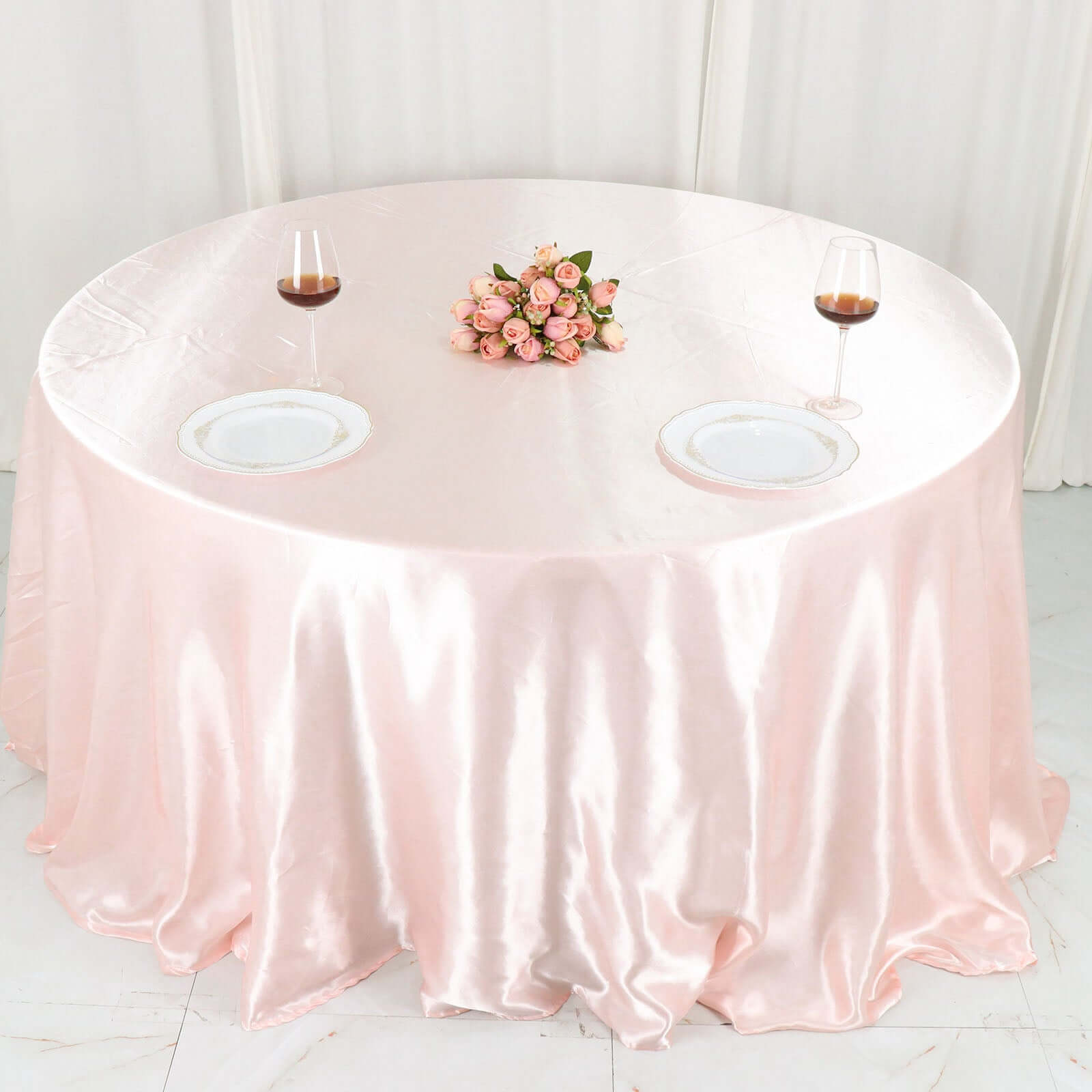 Satin 132" Round Tablecloth Blush - Stylish Seamless Table Cover