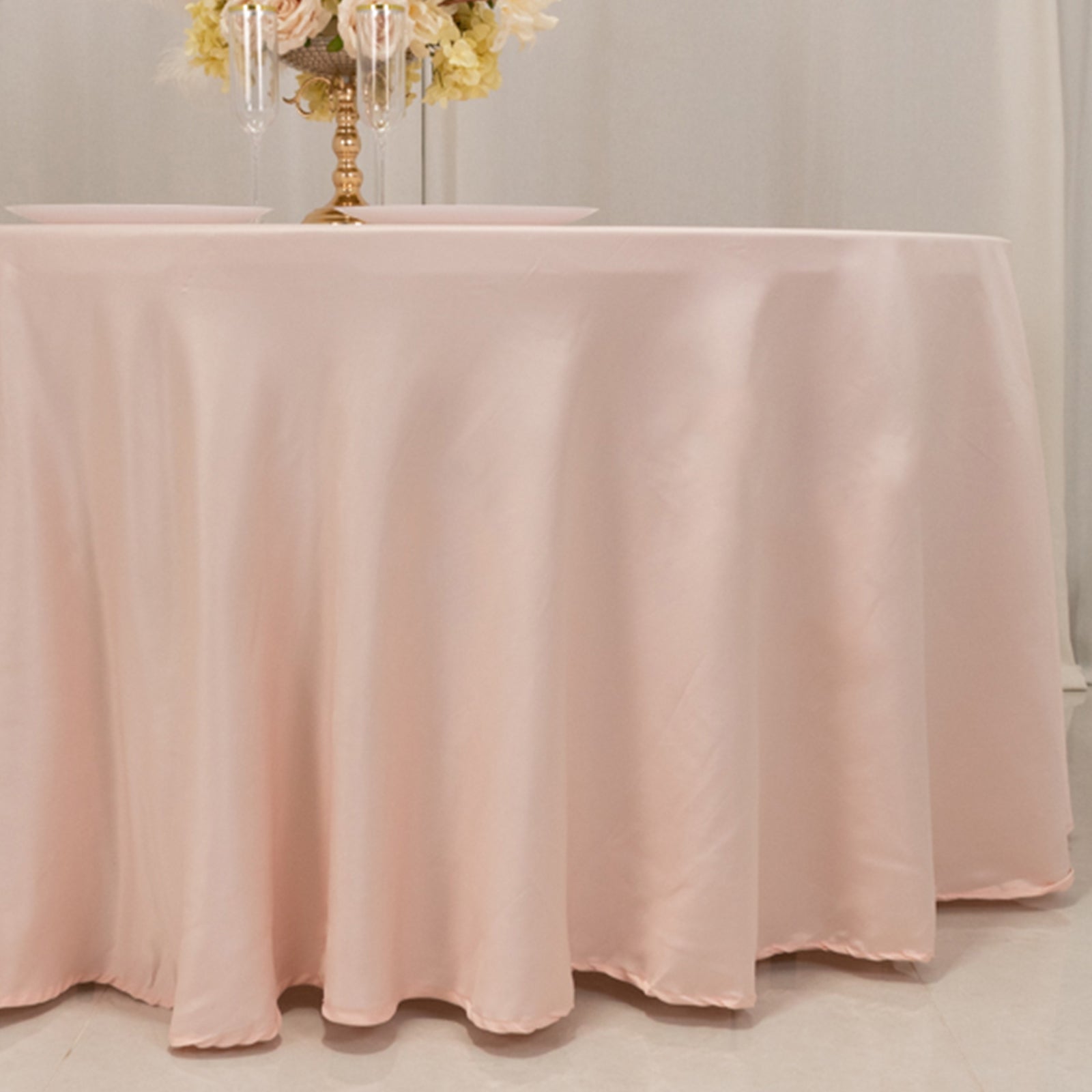 Lamour Satin 120" Round Tablecloth Blush - Seamless Table Cover with Soft Tempered Sheen