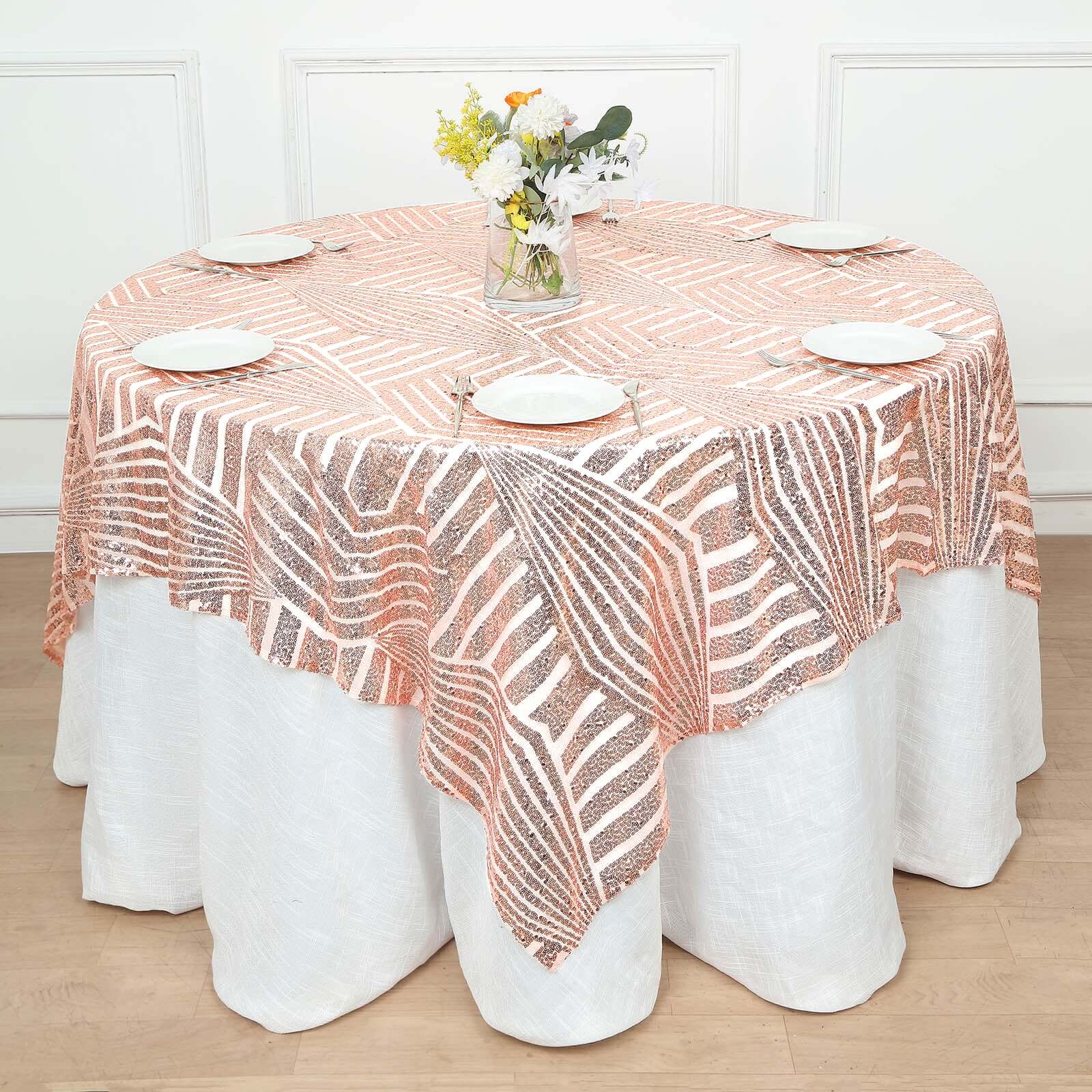 Sequin 72" Table Overlay Square Tablecloth Blush - Diamond Glitz Table Cover