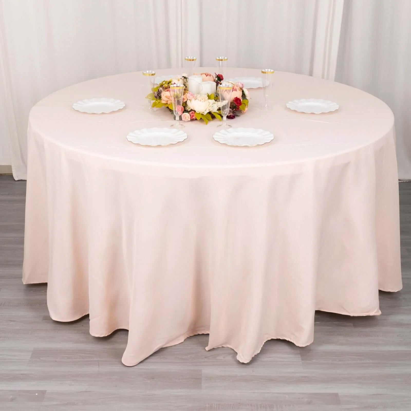 Premium Polyester 120" Round Tablecloth Blush - Seamless 220GSM Wrinkle-Resistant Table Cover