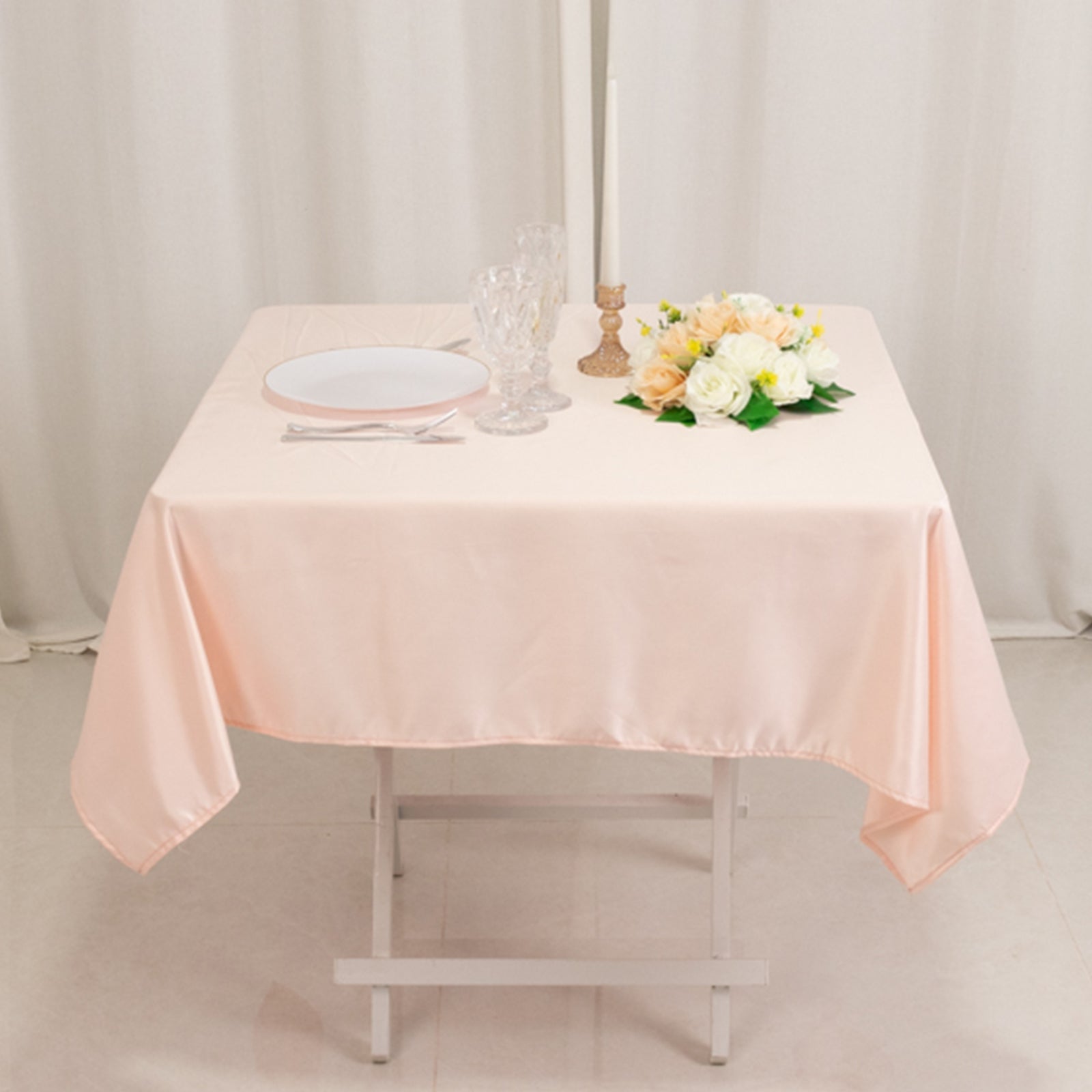 Lamour Satin 54"x54" Square Tablecloth Blush - Durable & Silk-Like Table Cover