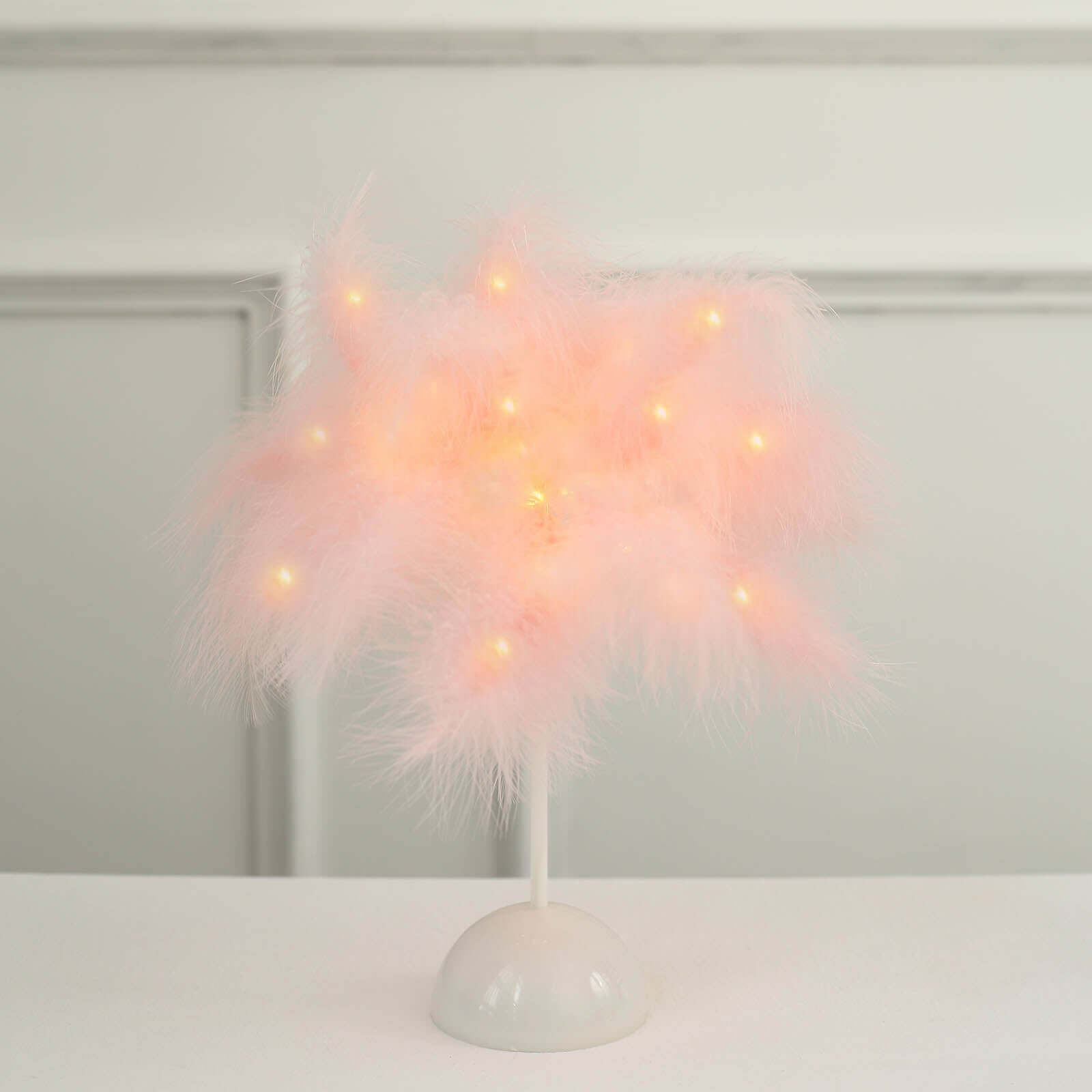 Table Lamp Feather Design Blush LED Battery Operated - Cordless Wedding Centerpiece 15"