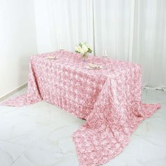 Satin 90"x156" Rectangle Tablecloth Blush - Grandiose 3D Rosette Table Cover with Seamless Finish
