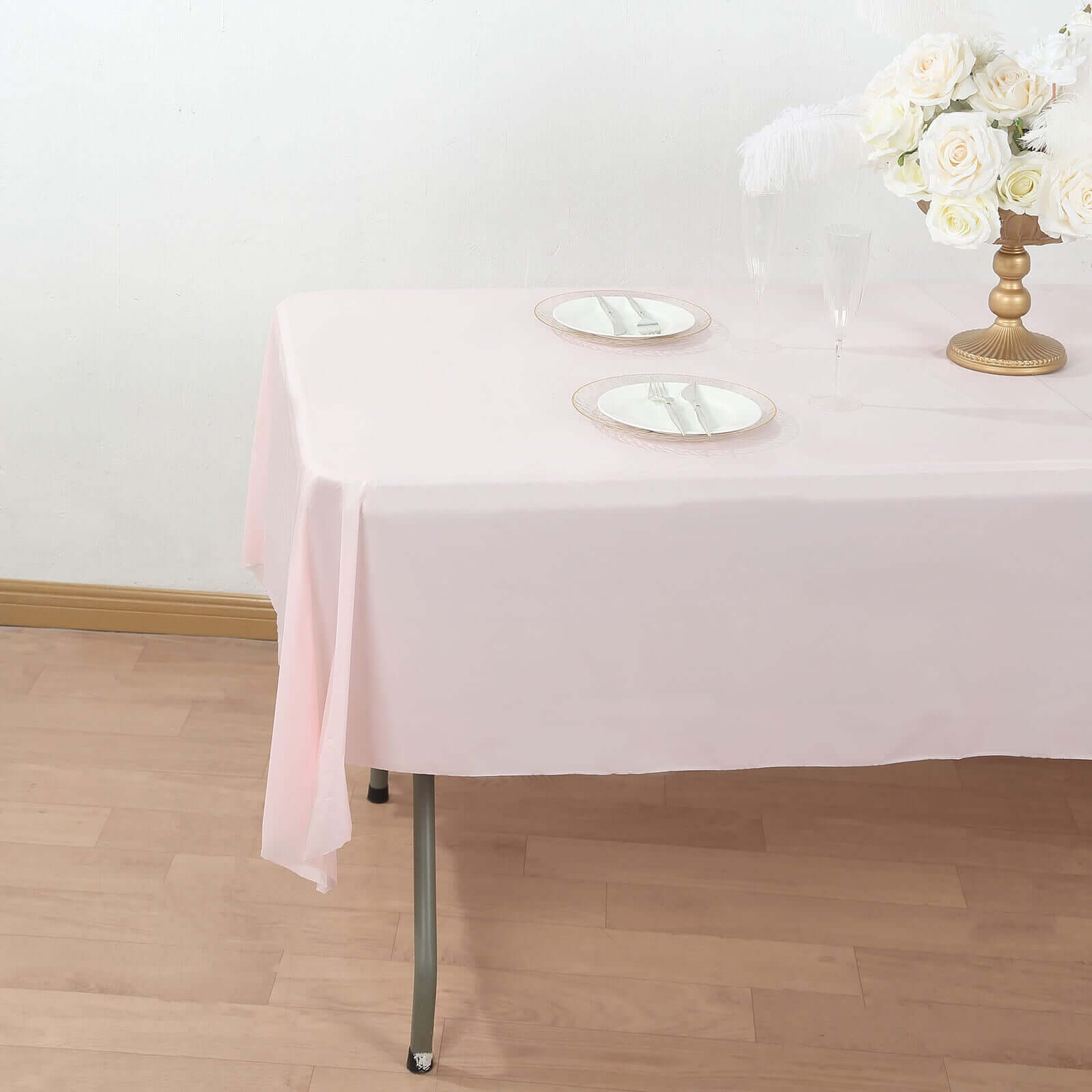 Plastic Table Cover Roll Blush with Slide Cutter - Customizable Disposable Tablecloth Roll 54"x300ft