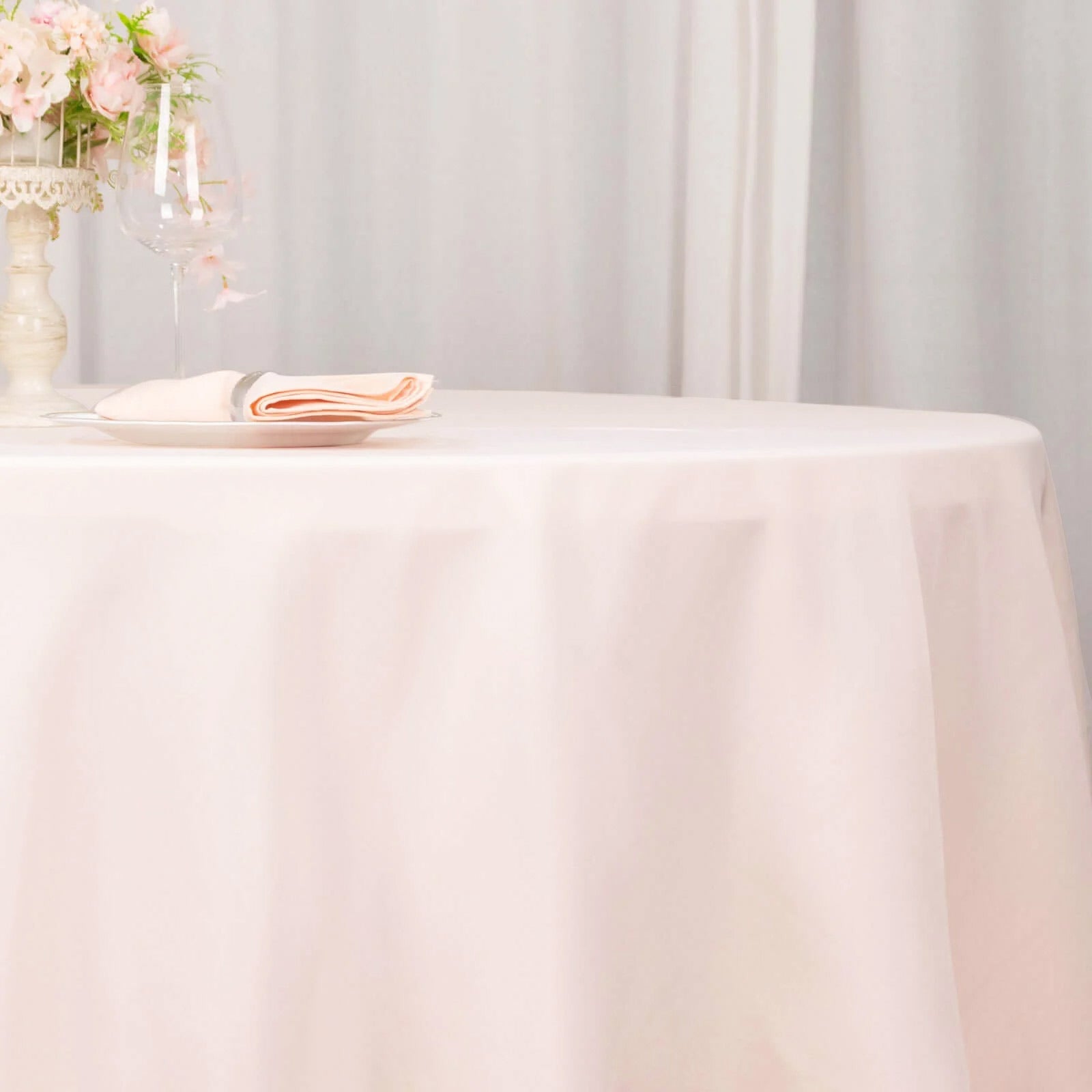 Premium Polyester 132" Round Tablecloth Blush - Seamless 220GSM Wrinkle-Resistant Table Cover