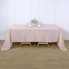 Faux Linen 90"x132" Rectangular Tablecloth Blush Seamless with Slubby Textured - Wrinkle Resistant & Seamless Table Cover