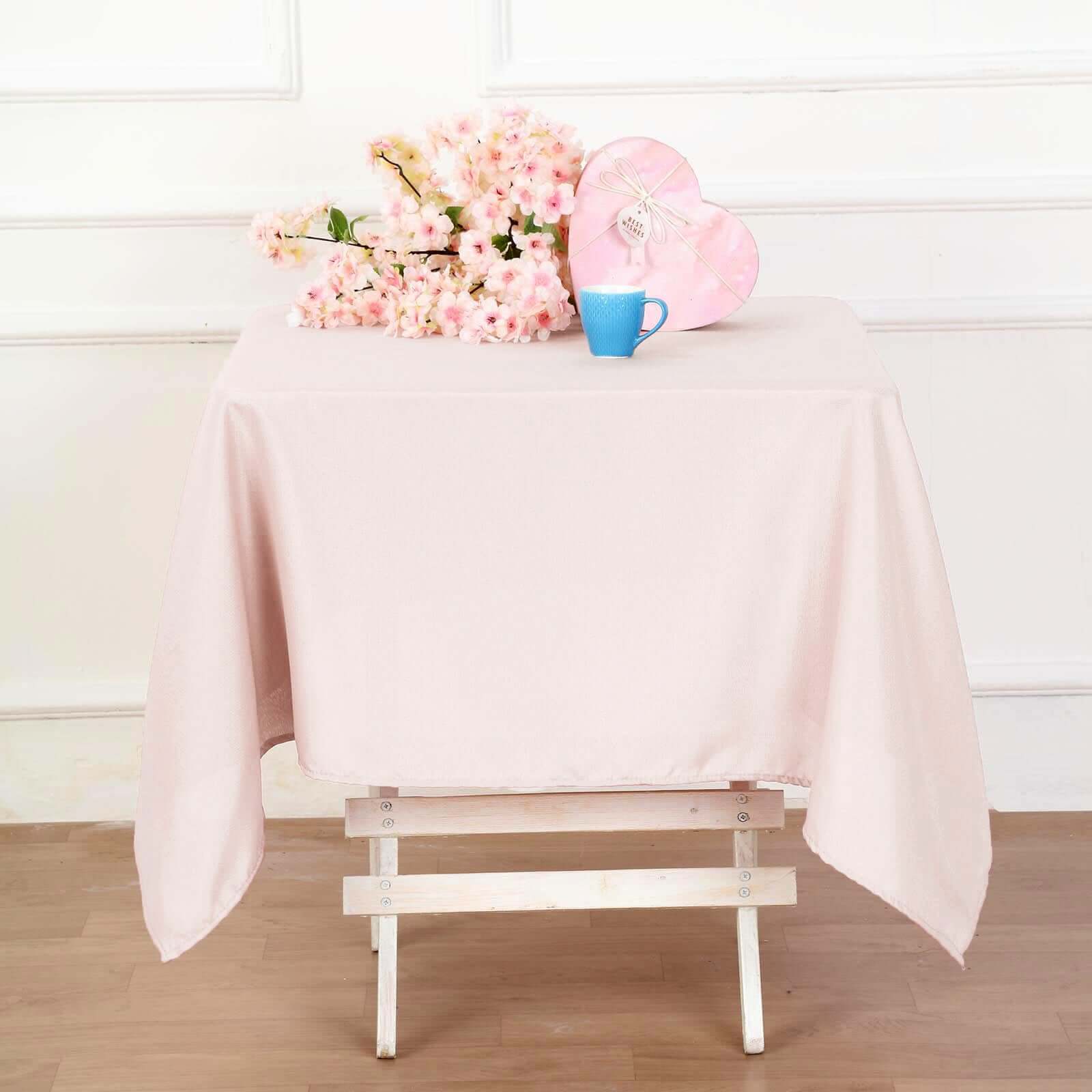 Polyester 54"x54" Table Overlay Square Tablecloth Blush - Wrinkle-Resistant & Durable Table Cover