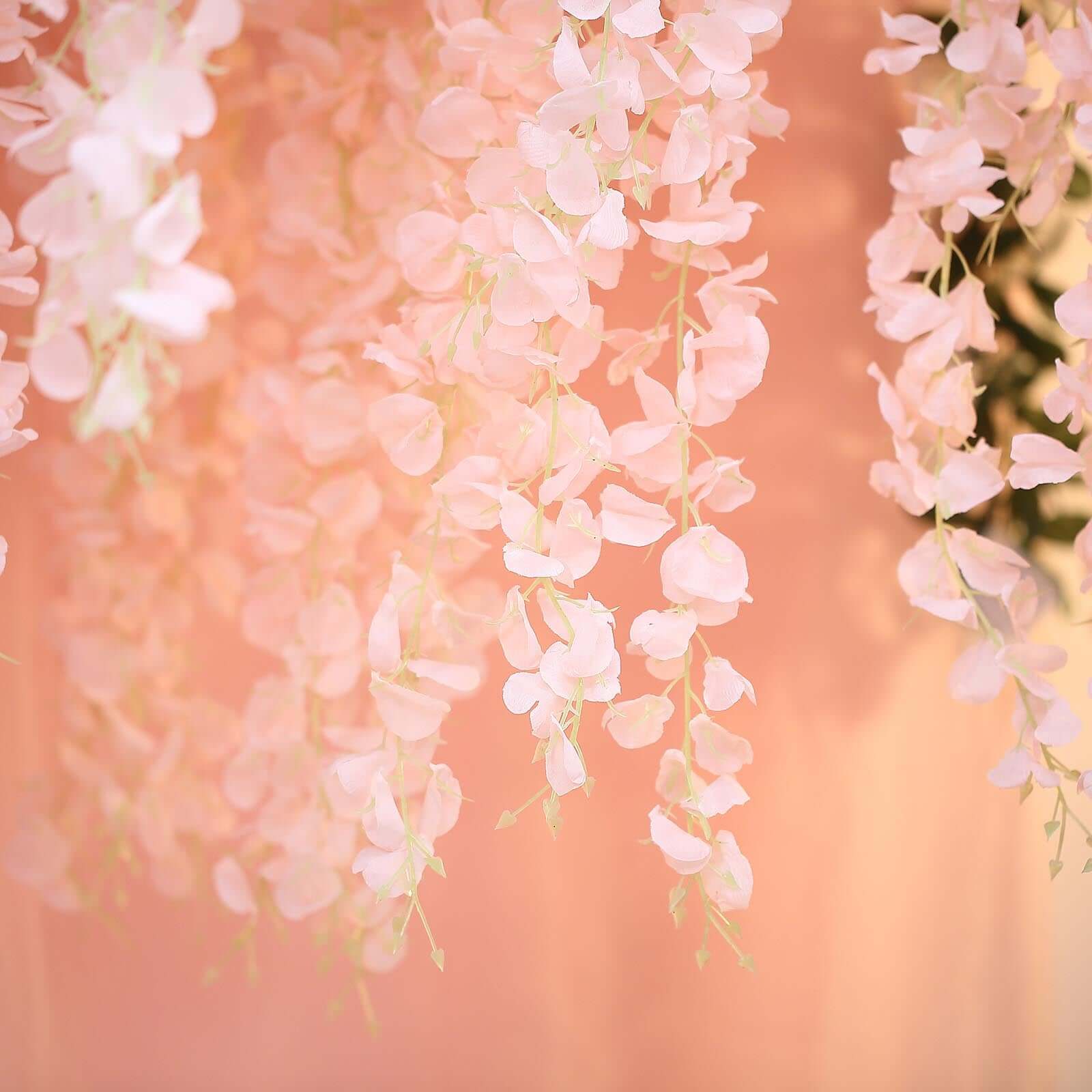 42" Silk Hanging Wisteria Flower Garland Vines in Blush, Elaborated 5 Full Strands in 1 Bush
