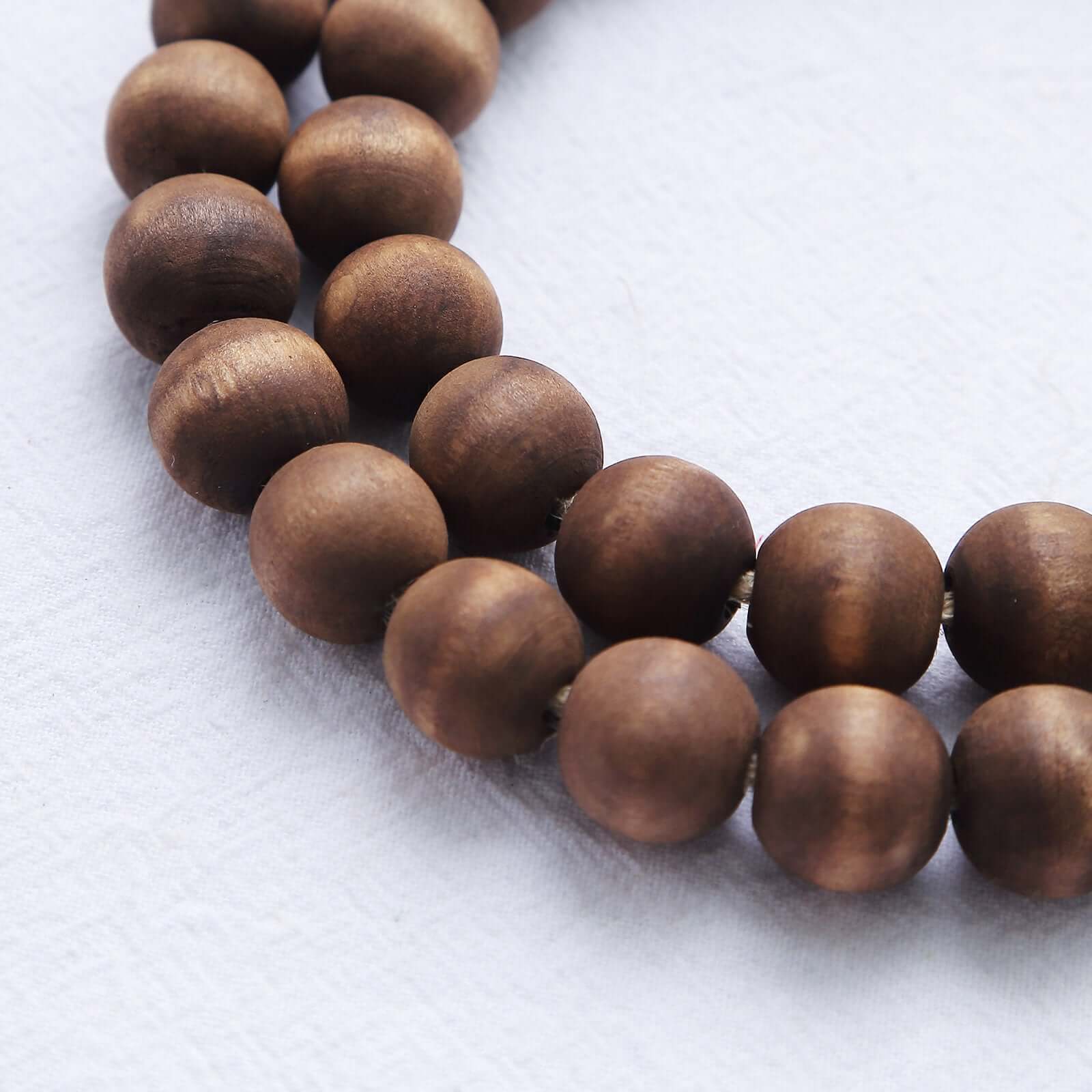 55" Brown Rustic Boho Chic Wood Bead Garland With Tassels, Farmhouse Country Wood Bead Chain