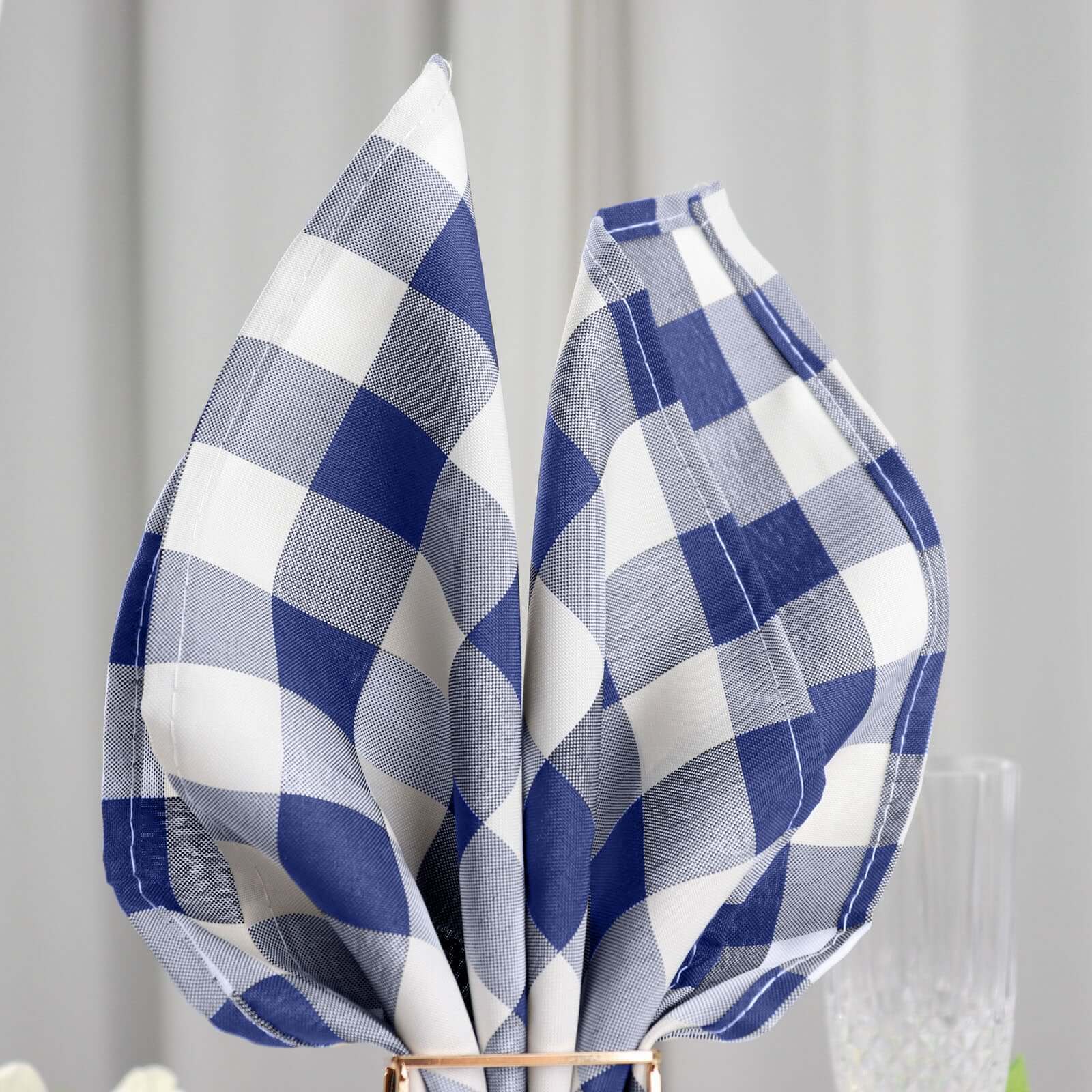 5 Pack Polyester 15"x15" Napkins Navy Blue/White Buffalo Plaid Gingham Style Cloth Napkins