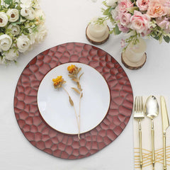 6-Pack Round Charger Plates 13" in Burgundy with Hammered Rim, Matte Finish Modern Dinner Charger Tableware