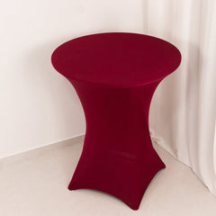 Spandex 36" Round Cocktail Table Cover Burgundy - Easy to Maintain Stretch Fitted Highboy Tablecloth