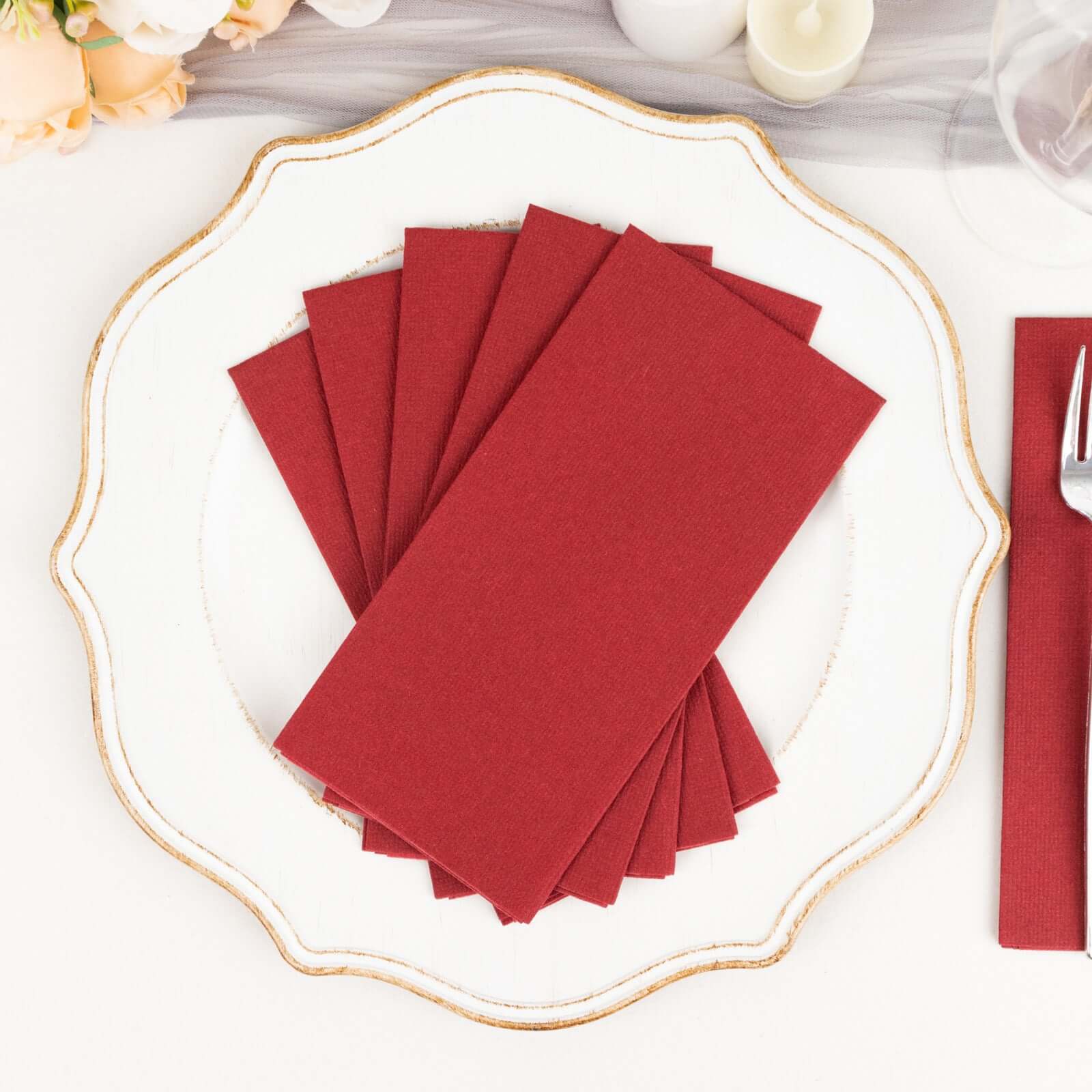 20 Pack Linen-Like Paper 8.5"x4" Napkins Burgundy - Highly Absorbent & Disposable Airlaid Guest Towels