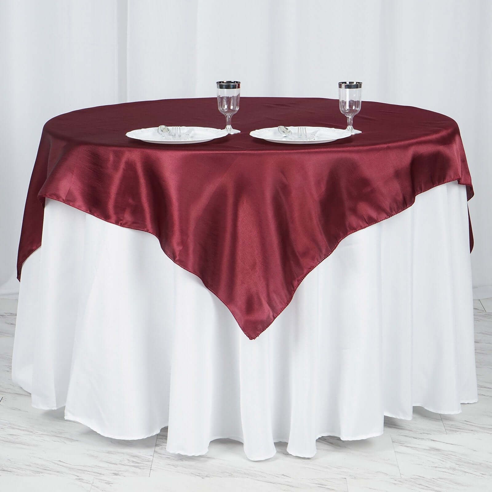 Satin 60"x60" Table Overlay Square Tablecloth Burgundy - Smooth Silky Touch Table Cover