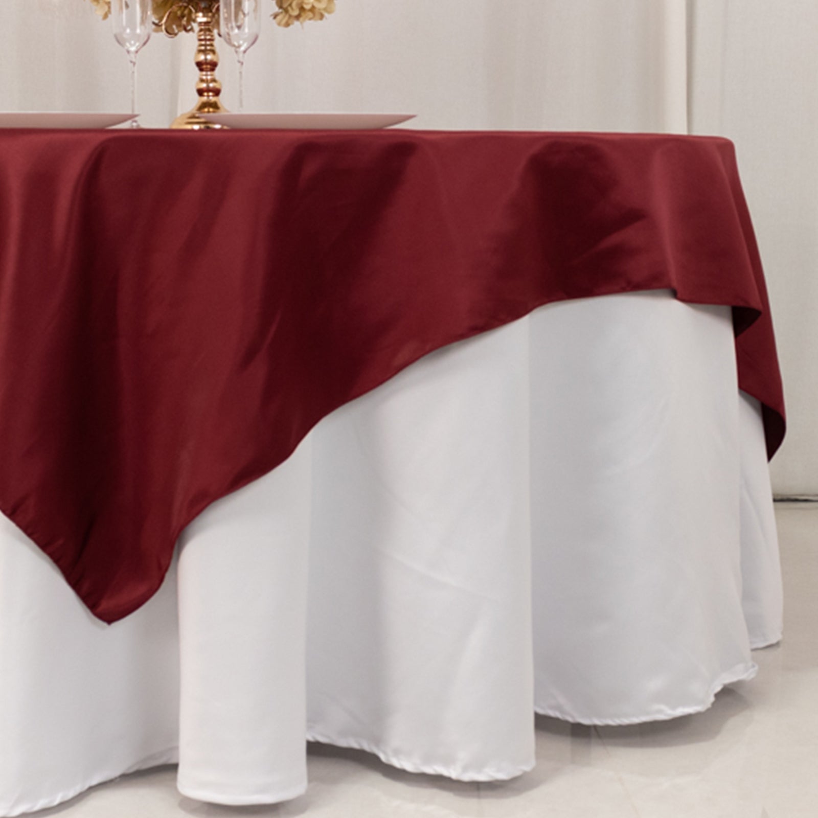 Lamour Satin 72"x72" Table Overlay Square Tablecloth Burgundy - Smooth Finish Table Topper