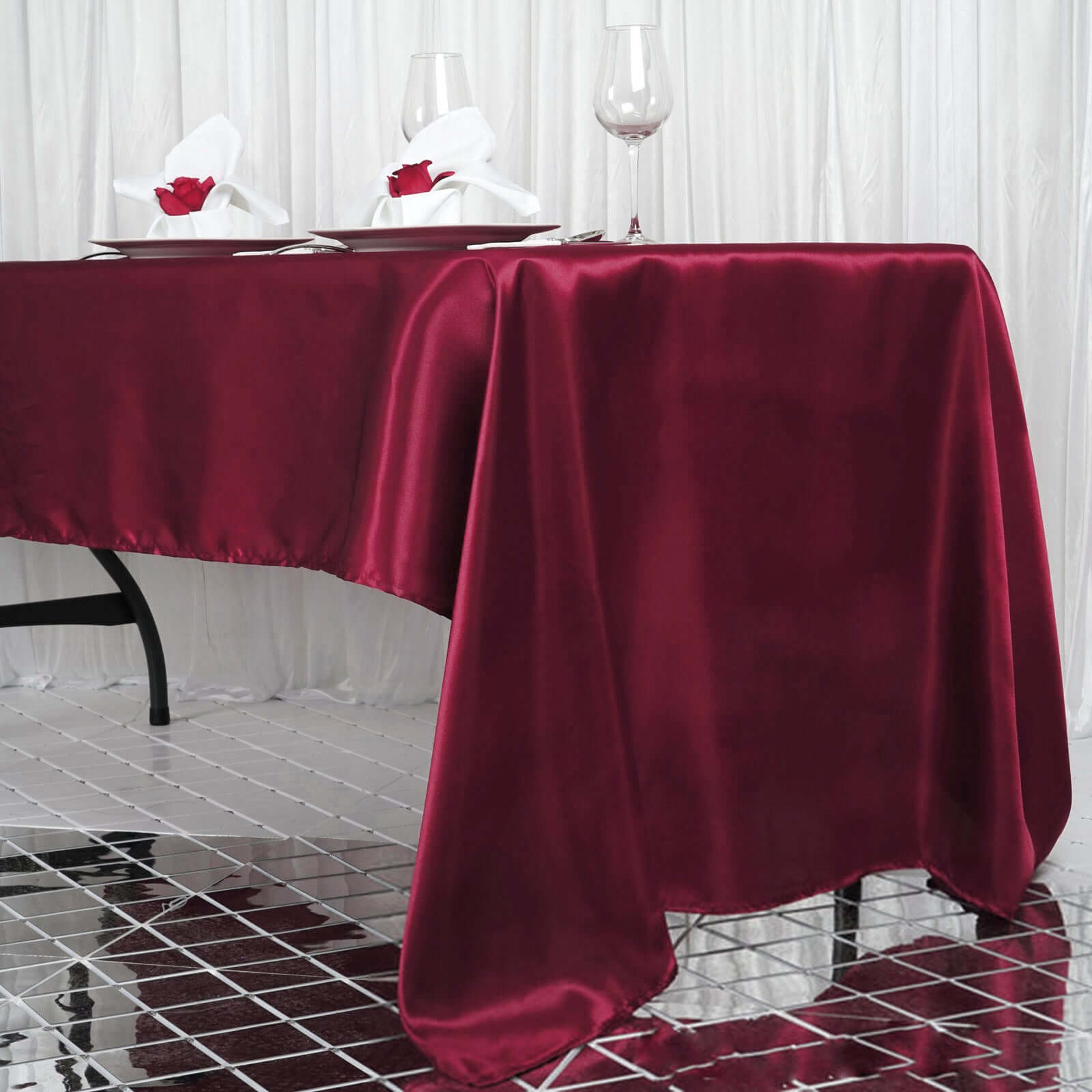 Satin Rectangular 60"x126" Tablecloth Burgundy - Smooth and Lustrous Table Cover