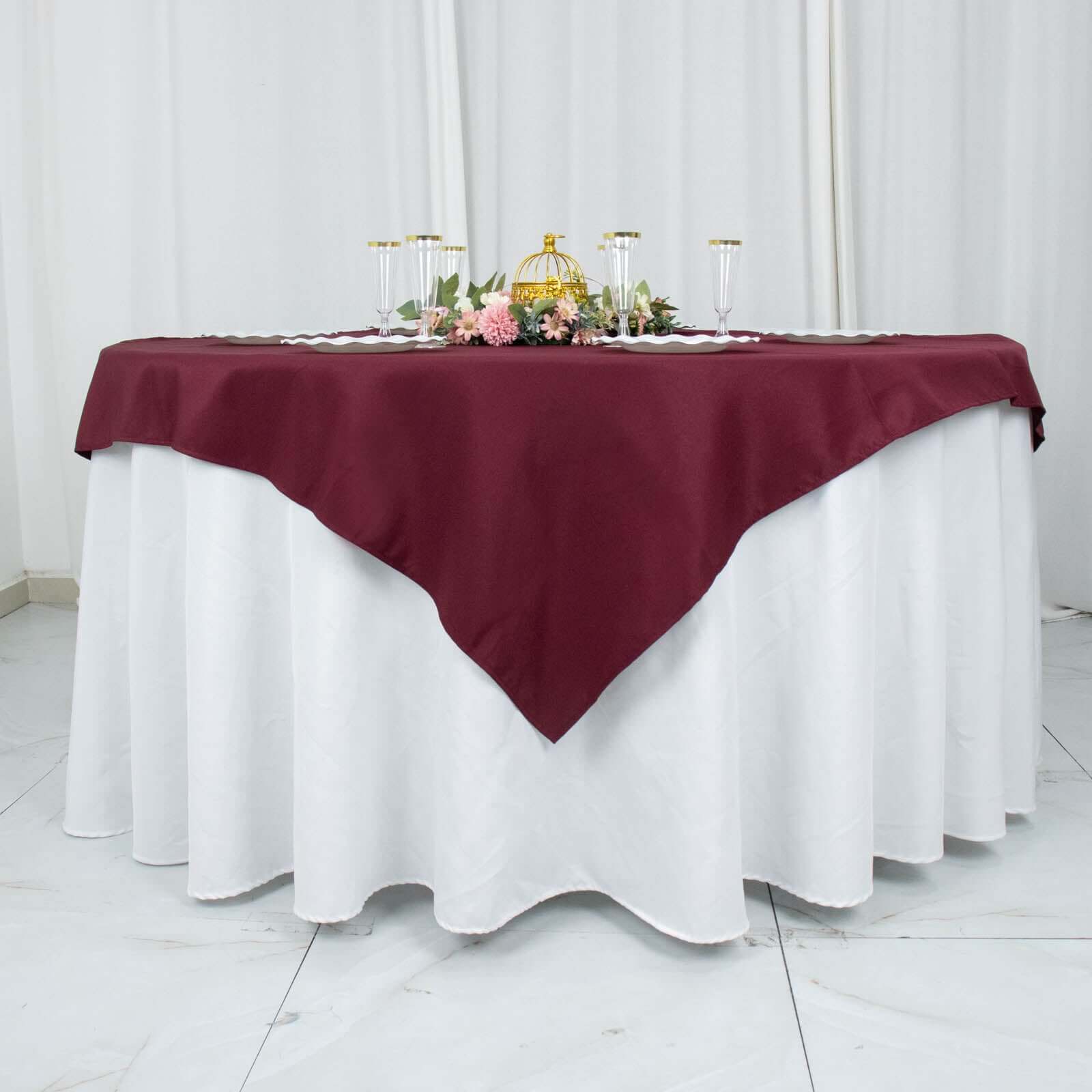Premium Polyester 54"x54" Table Overlay Square Tablecloth Burgundy - Stain and Wrinkle-Resistant 220GSM Table Topper