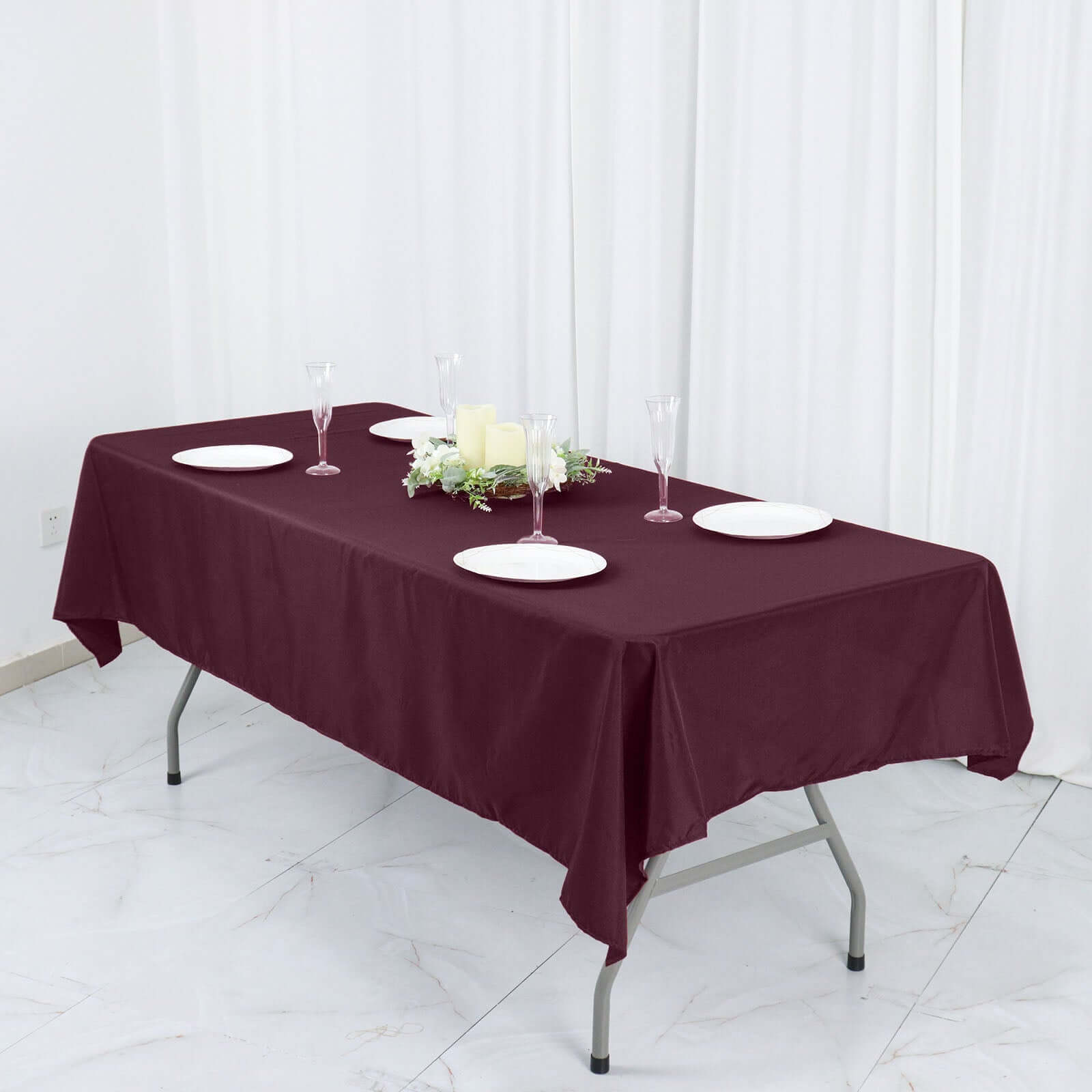 Polyester 54"x96" Rectangle Tablecloth Burgundy - Wrinkle-Resistant & Easy-to-Care Table Cover