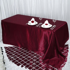 Satin Rectangular 90"x132" Tablecloth Burgundy - Seamless Table Cover