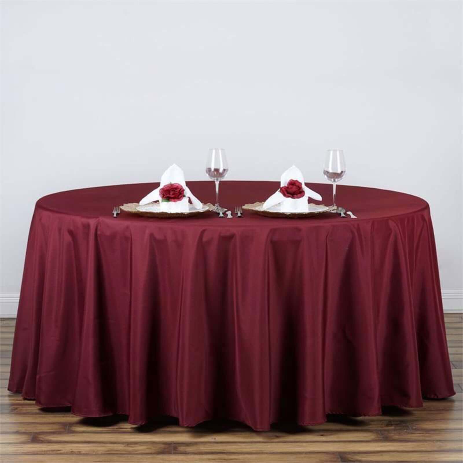 Polyester 120" Round Tablecloth Burgundy - Seamless Wrinkle-Resistant Table Cover