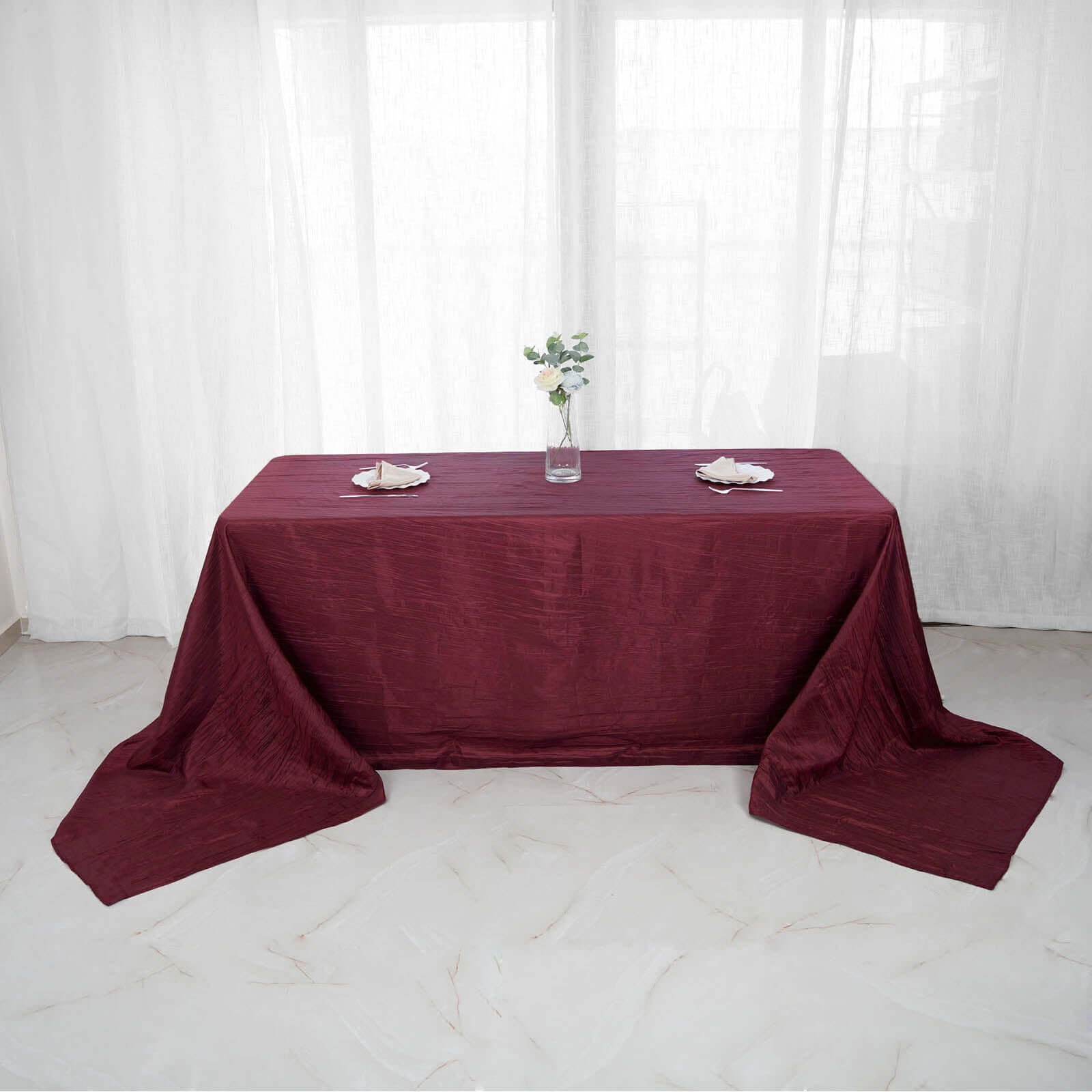 Taffeta 90"x156" Rectangle Tablecloth Burgundy - Accordion Crinkle Seamless Table Cover