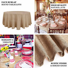 Faux Burlap Jute 120" Round Tablecloth Natural - Rustic Seamless Event Table Linen