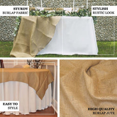 Burlap 90"x90" Table Overlay Square Tablecloth Natural - Rustic Design for Vintage Celebrations