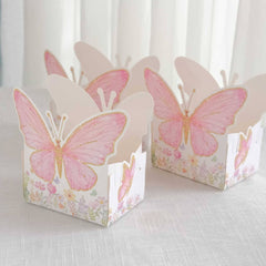 25-Pack Disposable Food Trays White/Pink Glitter Butterfly Design Cardstock - Whimsical Disposable Serving Tray Food Boats for Girls Birthday Baby Shower Party Supplies 6"x7"
