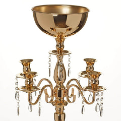 Metal Candelabra 4 Arm Design Gold with Flower Vase Bowl - Table Centerpiece for Weddings 33"