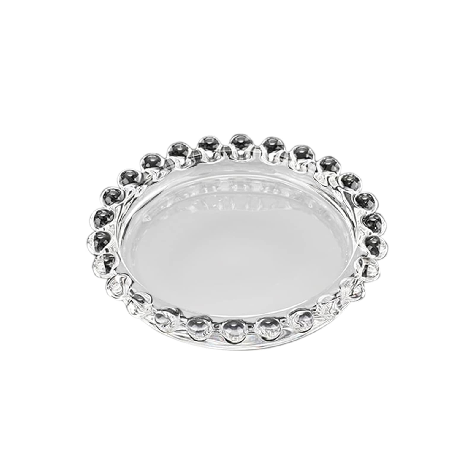 6-Pack Glass Pillar Candle Holder Plates Clear with Beaded Rims - Transparent Small Round Coaster Trays 4"