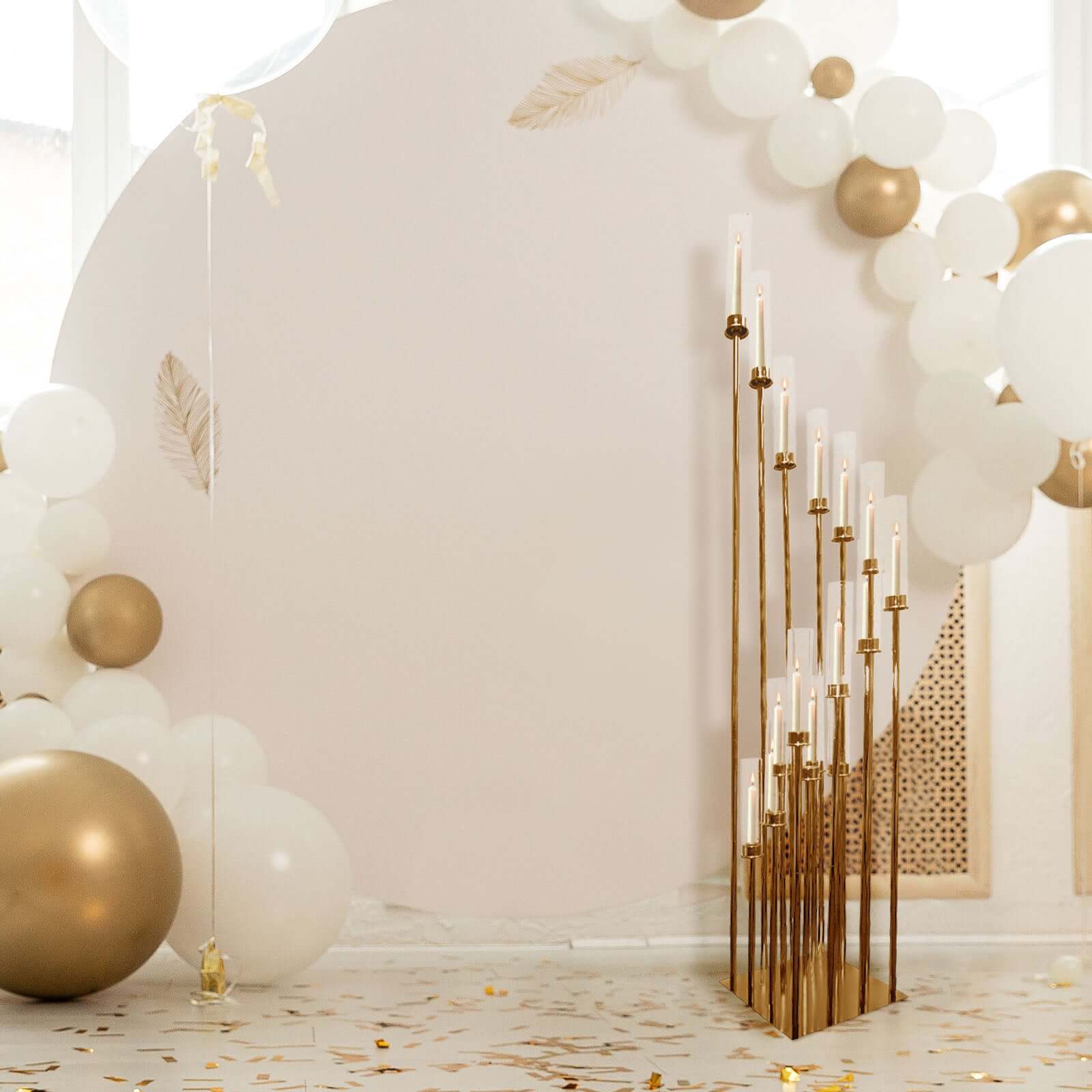 16-Arm Cluster Taper Candle Holder Gold with Clear Glass Shades - Stunning Large Candle Display for Venues 78"