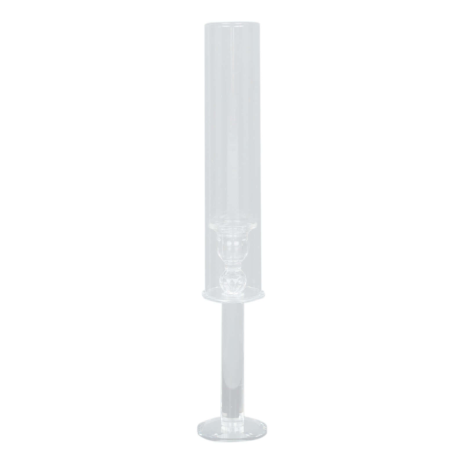 2-Pack Crystal Glass Hurricane Taper Candle Holders, Tall Decorative Candle Stands Clear Cylinder Chimney Tubes 18"