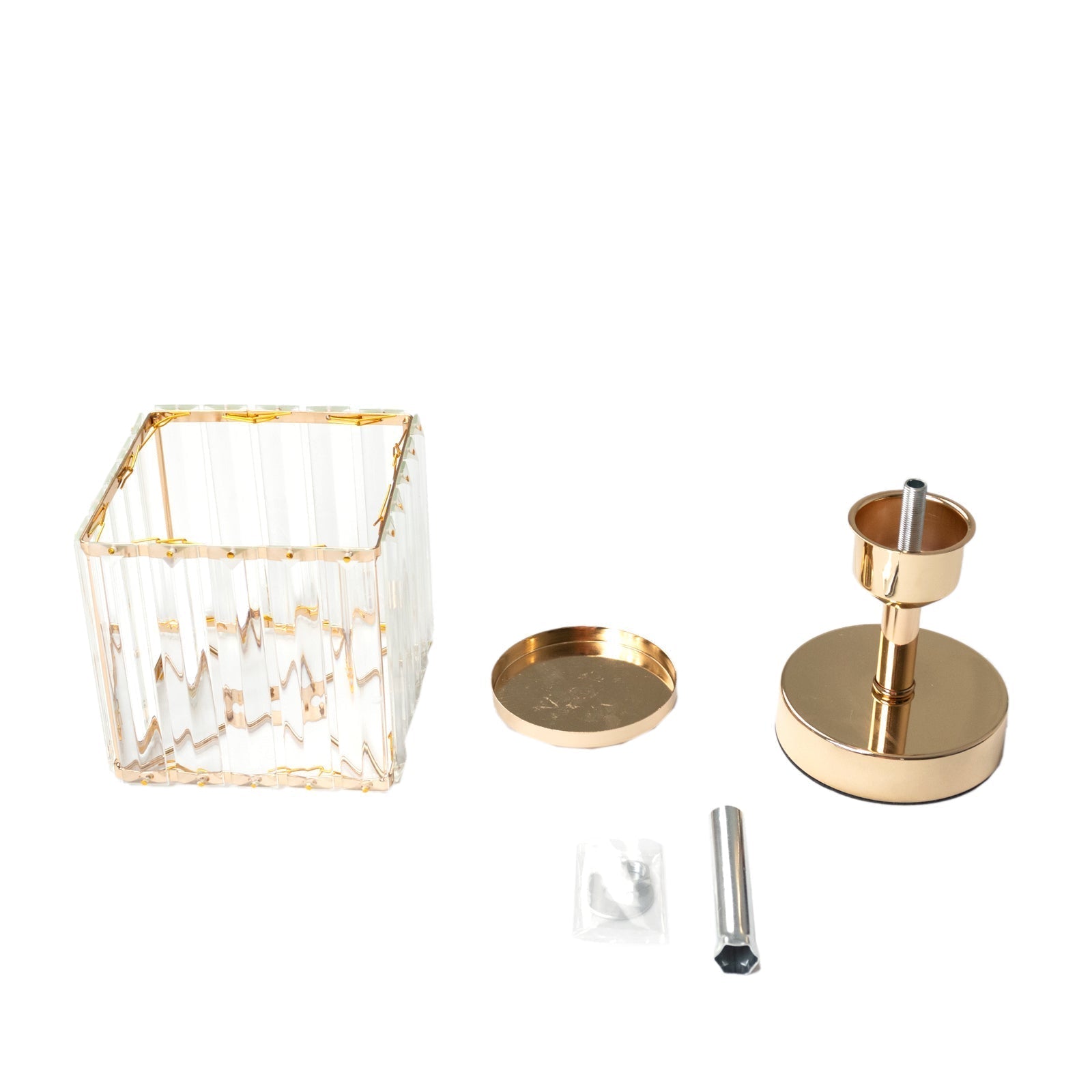 2 Pack 9" Crystal Pendant Hurricane Candle Holders in Gold, Elegant Square Design for Pillar Candles, Decorative Table Centerpieces