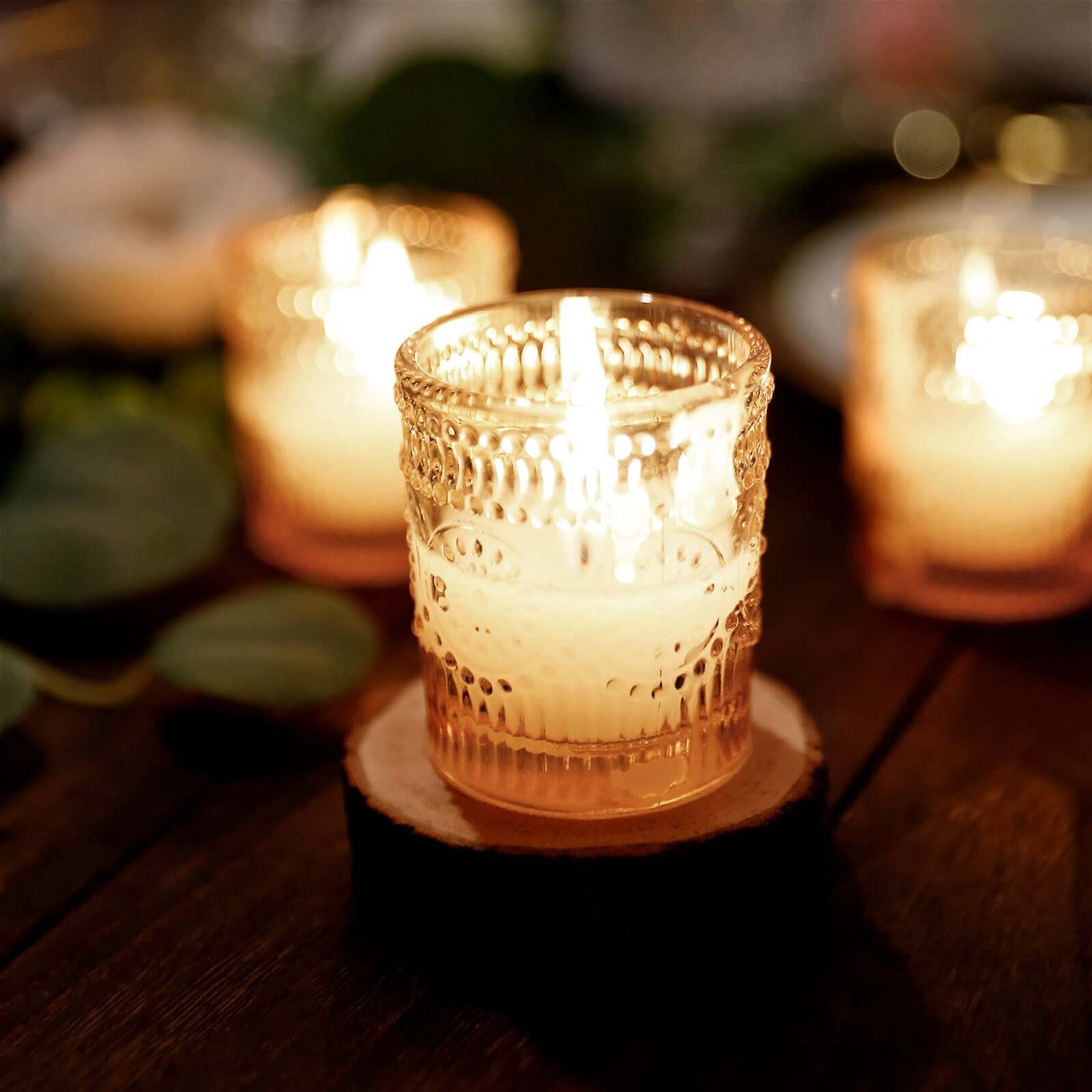 6-Pack Amber Gold Glass Votive Tealight Holders - Stylish Primrose Design for Weddings & Décor
