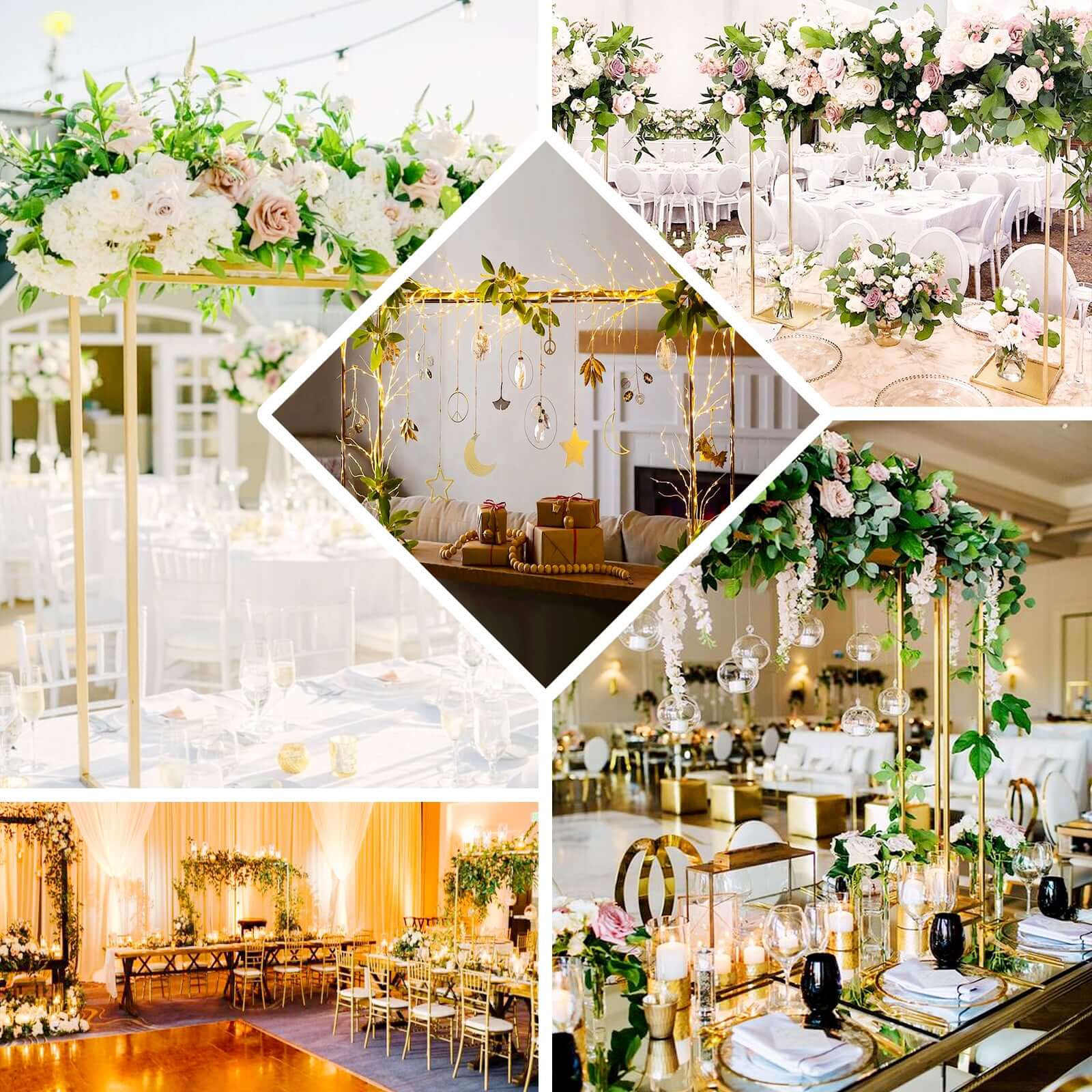 Adjustable Flower Arch Gold Metal Over-The-Table Frame - Wedding Display 48" Tall