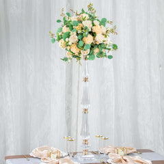 Acrylic Crystal Pillar Candle Stand Gold/Clear - Table Centerpiece and Wedding Flower Bowl Pedestal 32"