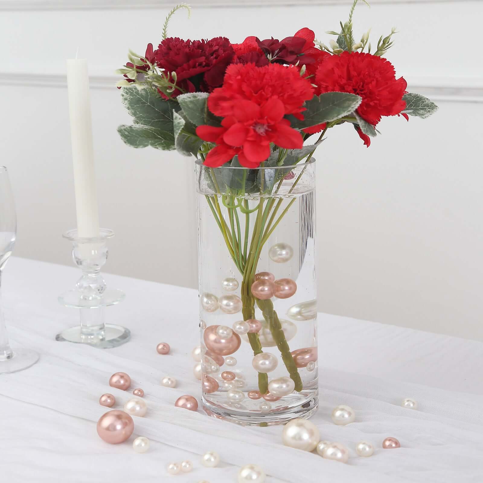 200Pcs Assorted Pearl Beads Vase Fillers in Rose Gold and Off White - Lustrous DIY Craft Bead Set