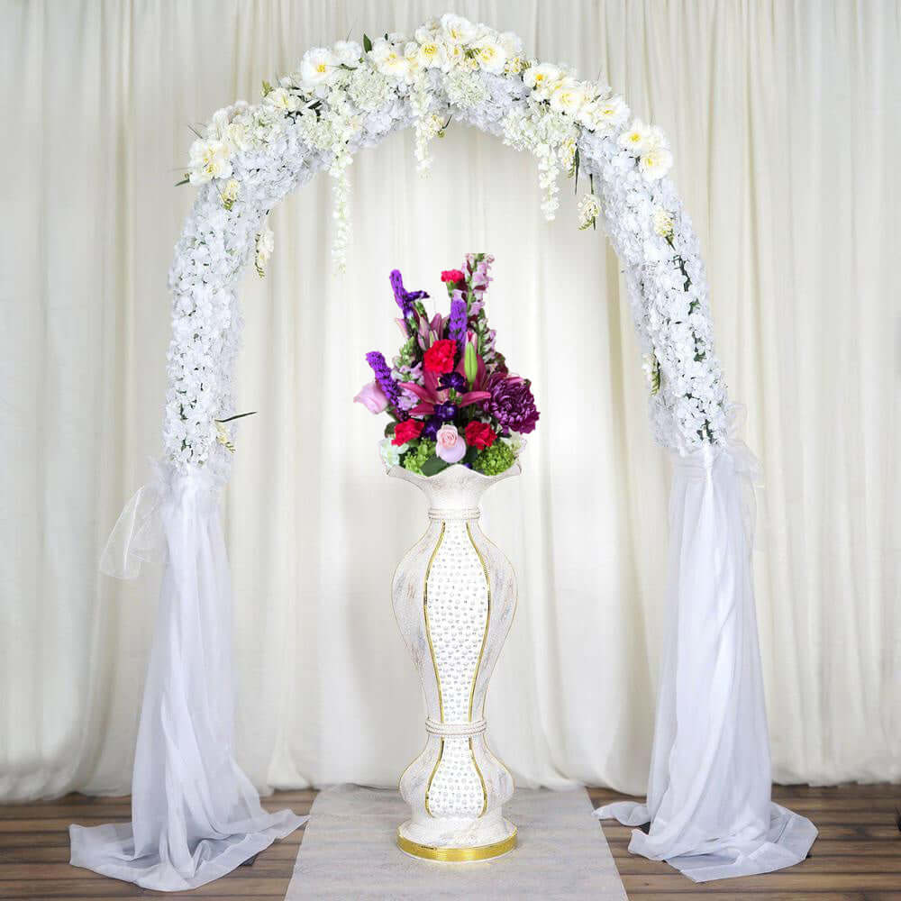 40" Shimmering Gold Glittered Marble Design Flower Pot Vase With Pearls and Mirror Mosaic Embellishment