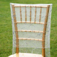 Organza Chair Slipcover with Satin Embroidery for Chiavari Chairs Silver - Chair Back Cover