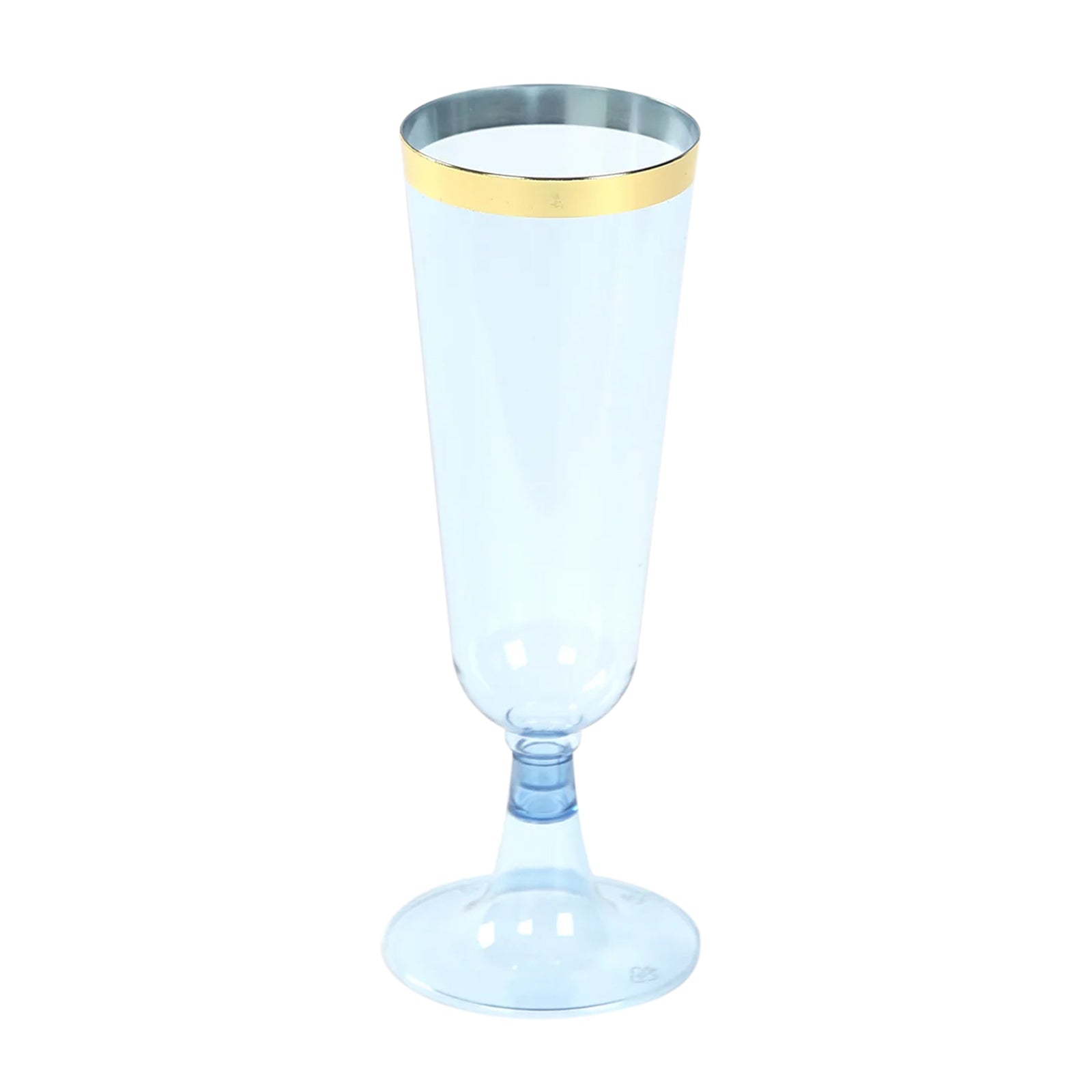 12-Pack Plastic Champagne Flutes Transparent Dusty Blue with Gold Rim - Stylish Disposable Cocktail Glasses for Parties 5oz 6"