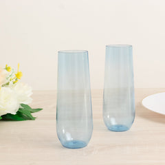 12 Pack Plastic Champagne Glasses in Transparent Blue, Reusable Lightweight Champagne Flutes 9oz