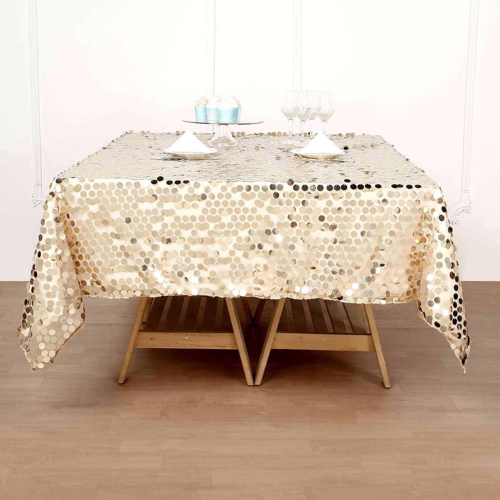 Sequin 72"x72" Table Overlay Square Tablecloth Champagne - Big Payette Table Cover