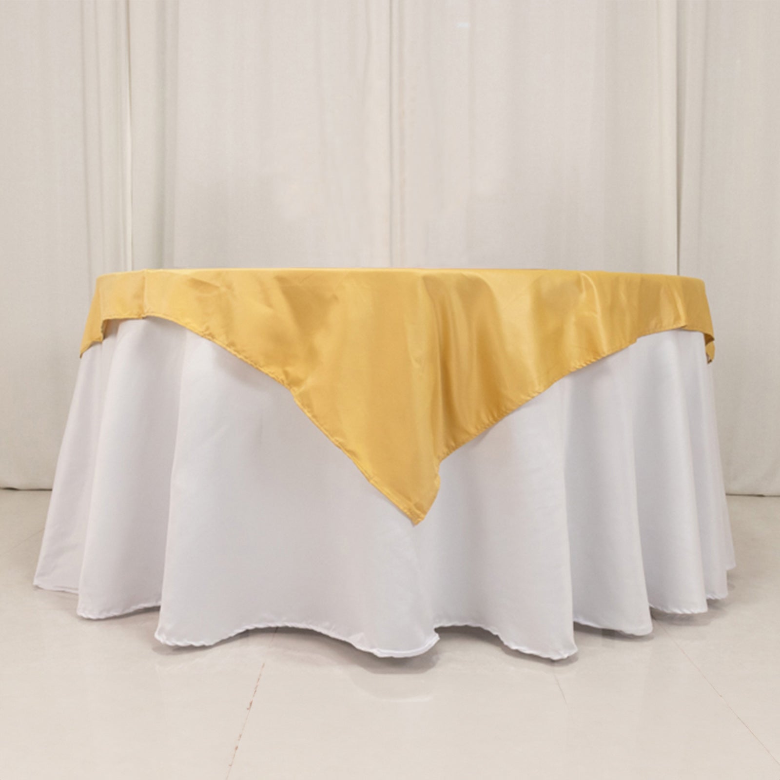 Lamour Satin 54"x54" Table Overlay Square Tablecloth Champagne - Durable & Silk-Like Table Cover