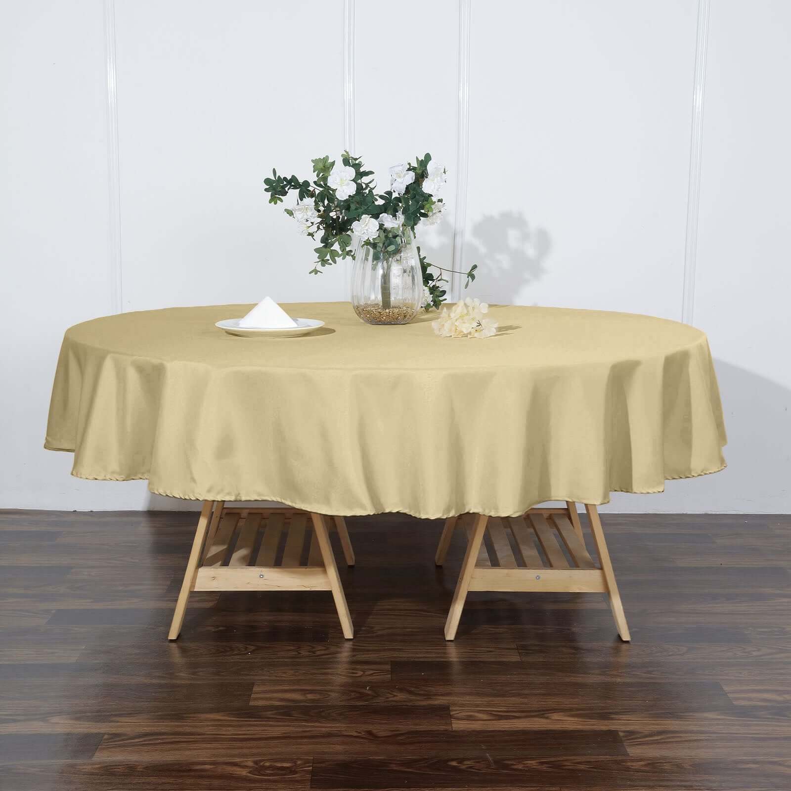 Polyester 90" Round Tablecloth Champagne - Stain & Wrinkle-Resistant Table Cover